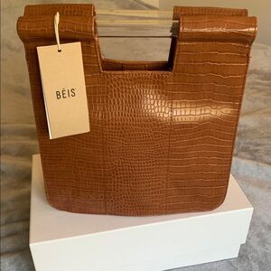 BEIS Tan Croc-Embossed Crossbody Bag